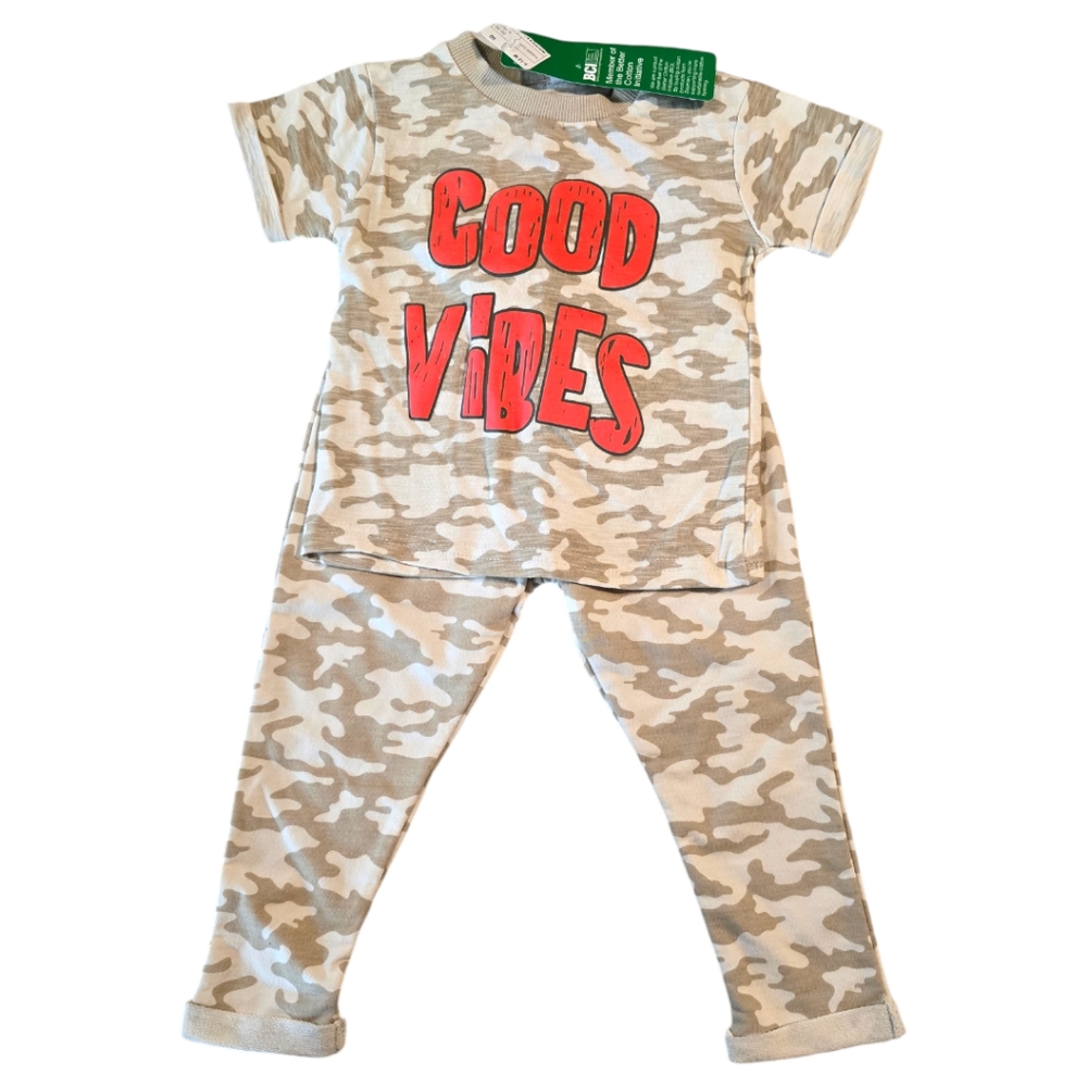 NWT "Good Vibes" Unisex Baby 2pc Short Sleeved Sweat Suit Set 9-12 Month